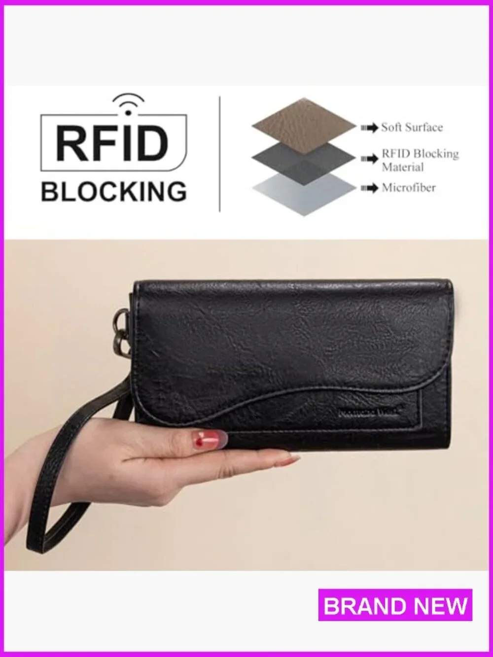 Western Style Trifold Wallet Wristlet with RFID Protection and Phone Compartment